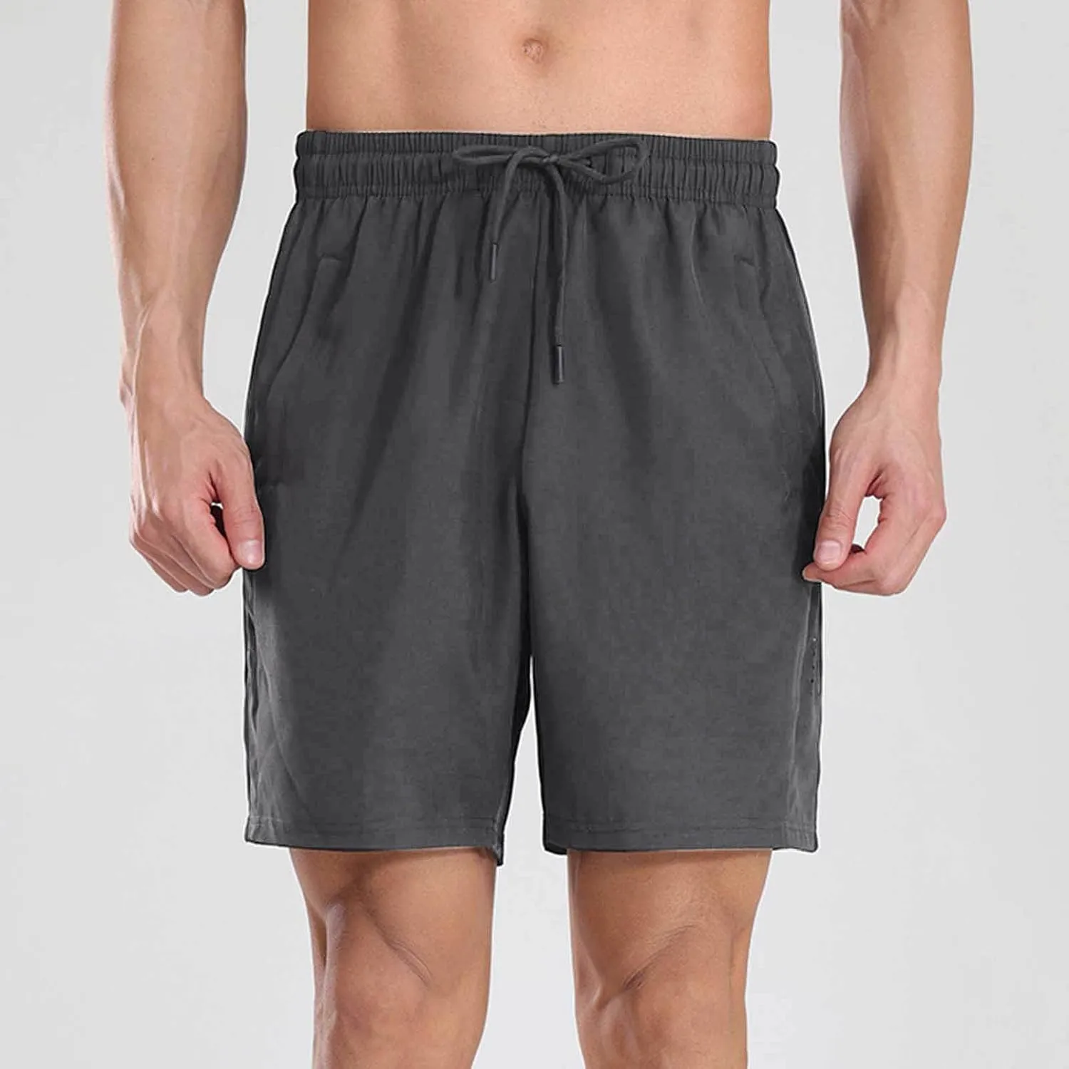 Mens Running Bermuda Shorts Summer Athletic Workout Quick Dry Shorts Drawstring Elastic Waist Lightweight Gym Short