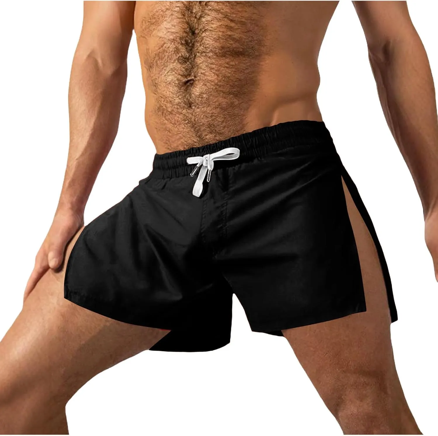 Mens Running Shorts 3 Inch Lightweight Drawstring Waist Athletic Shorts Summer Quick Dry High Split Gym Yoga Shorts
