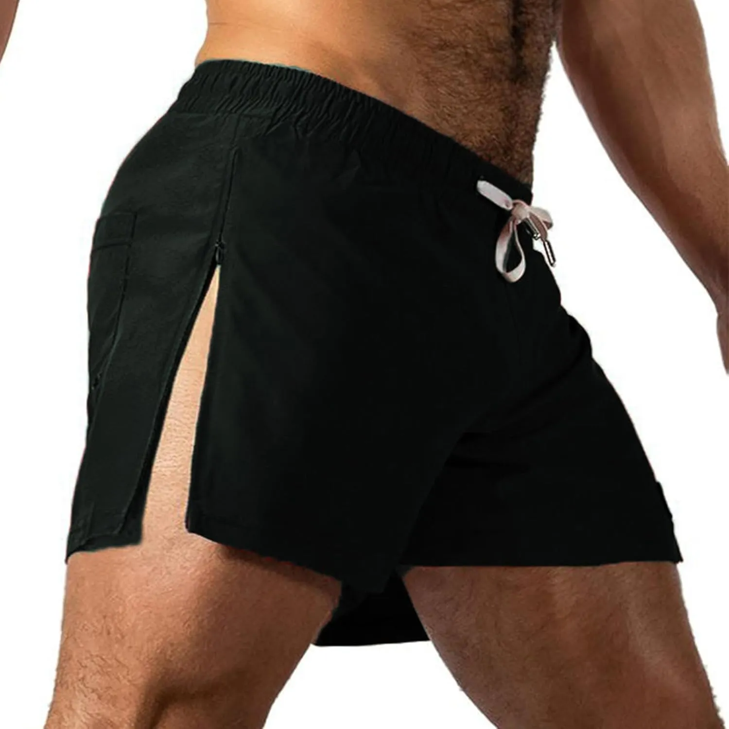 Mens Running Shorts 3 Inch Lightweight Drawstring Waist Athletic Shorts Summer Quick Dry High Split Gym Yoga Shorts