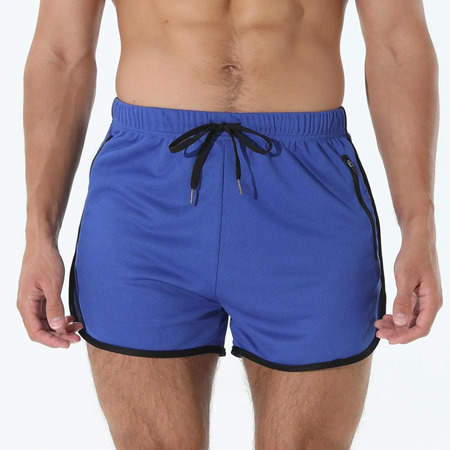 Men's Running Shorts Drawstring Bodybuilding Short Breathing Quick Dry Workout Training Pants with Zipper Pockets