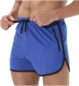 Men's Running Shorts Drawstring Bodybuilding Short Breathing Quick Dry Workout Training Pants with Zipper Pockets