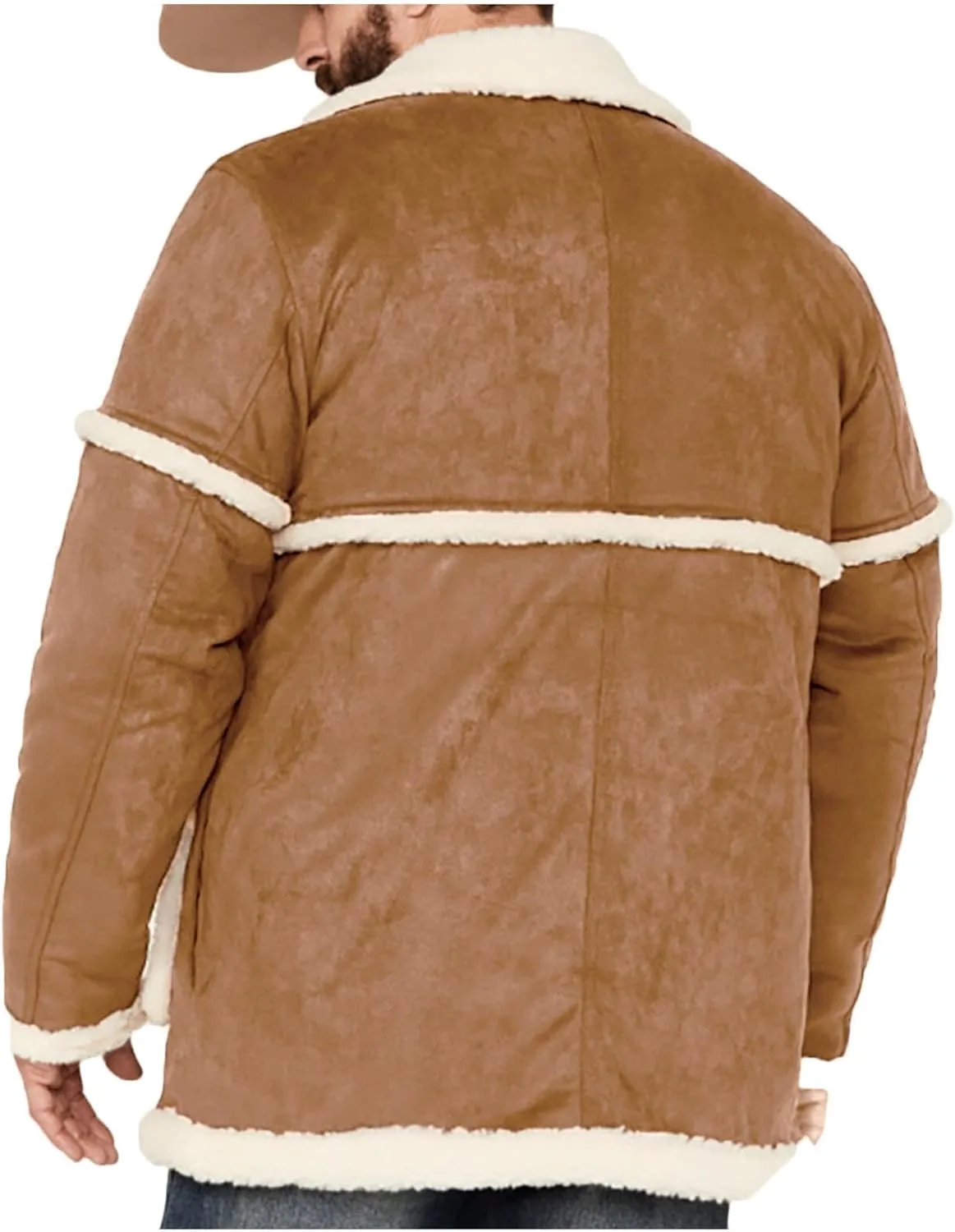 Men's Sherpa Lined Suede Jacket Winter Warm Motorcycle Trucker Coat