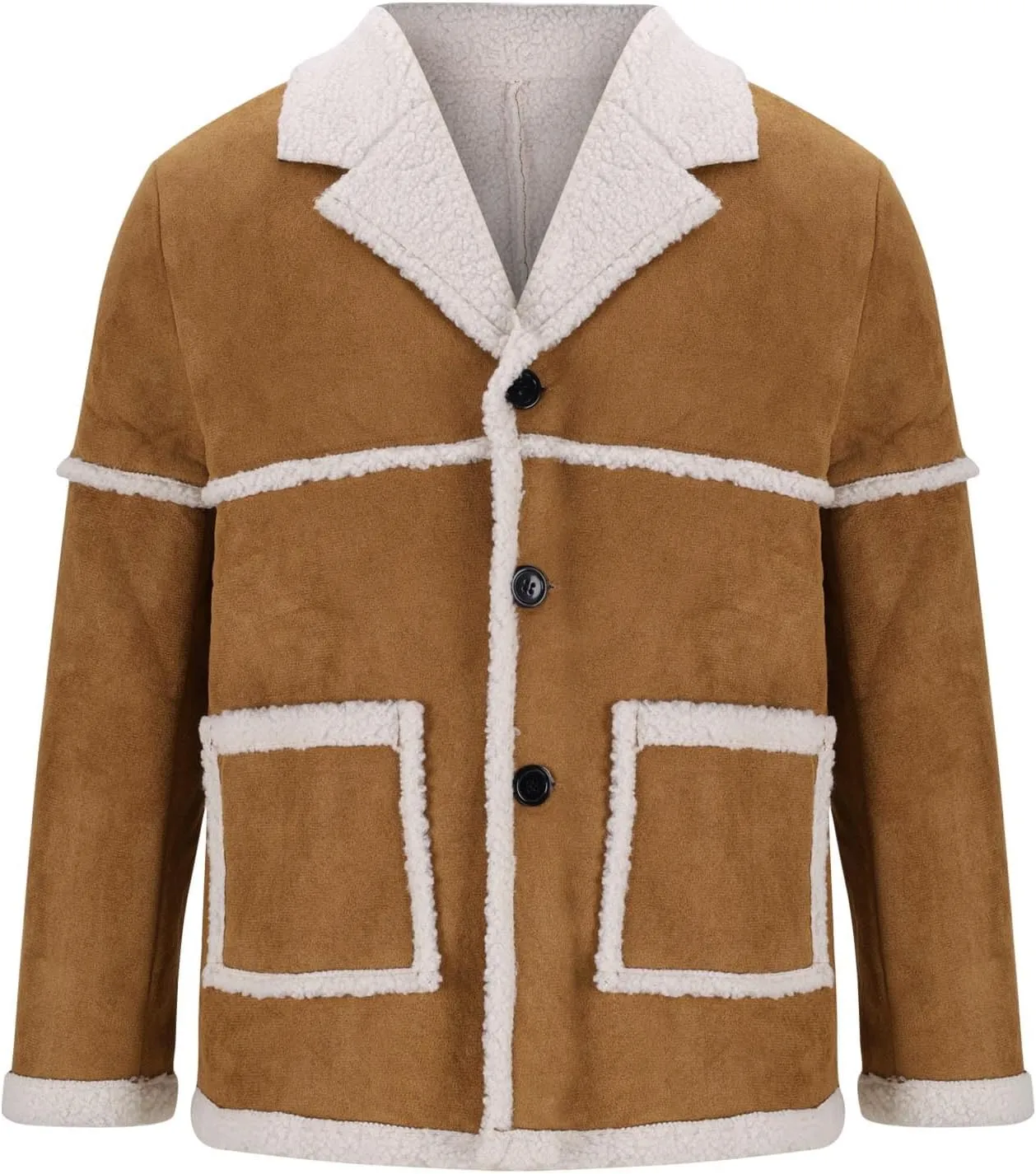 Men's Sherpa Lined Suede Jacket Winter Warm Motorcycle Trucker Coat
