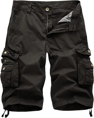 Men's Shorts Cargo Hiking Button Zipper Elastic Waist Classic Summer Shorts Work with 6 Pockets Solid Mid-Calf Pants