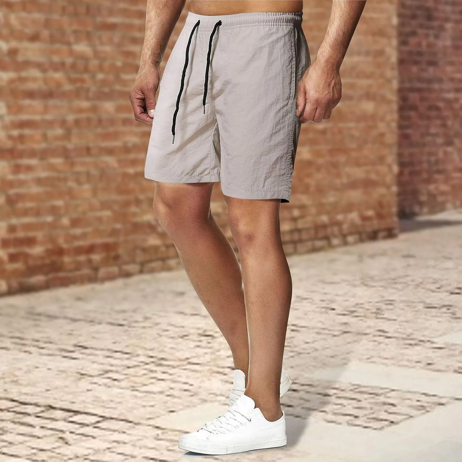 Mens Shorts Lightweight Quick Dry Pants Athletic Workout Gym Shorts with Pockets Training Running Solid Color Jogger