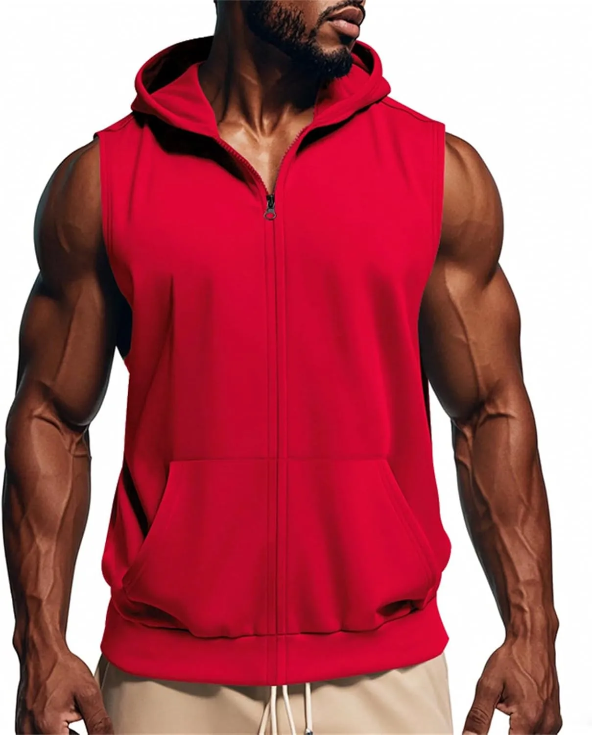Men's Sleeveless Hooded Tank Tops Athletic Gym Workout Full Zip Vest Shirts Lightweight Dry fit Muscle Cut Off T-Shirt