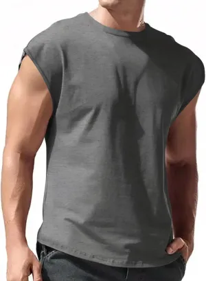 Men's Sleeveless Tank Tops Bodybuilding Gym Workout Cut Off Muscle Shirts Casual Acid Wash Cotton Beach Tee Shirt