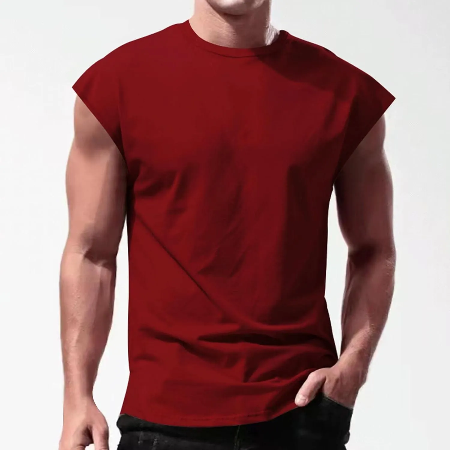 Men's Sleeveless Tank Tops Bodybuilding Gym Workout Cut Off Muscle Shirts Casual Acid Wash Cotton Beach Tee Shirt