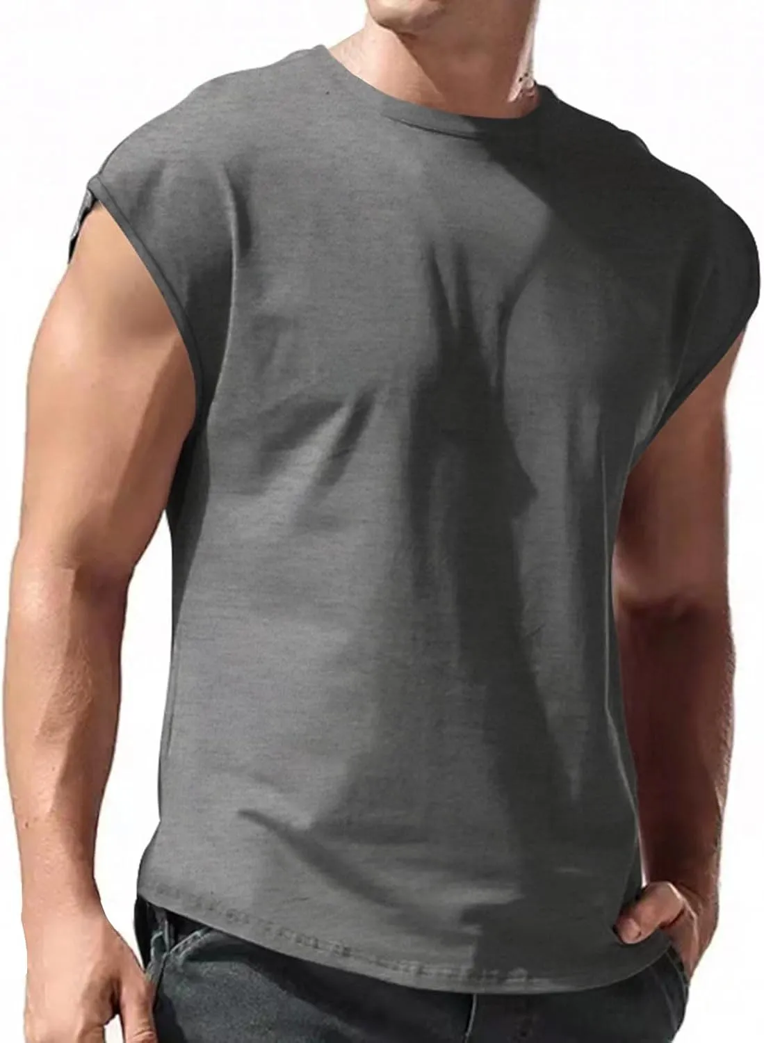 Men's Sleeveless Tank Tops Bodybuilding Gym Workout Cut Off Muscle Shirts Casual Acid Wash Cotton Beach Tee Shirt