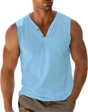 Men's Sleeveless Tank Tops Trendy V Neck Muscle Cut Off Shirts Quick Dry Gym Running Workout Bodybuilding Shirt Summer