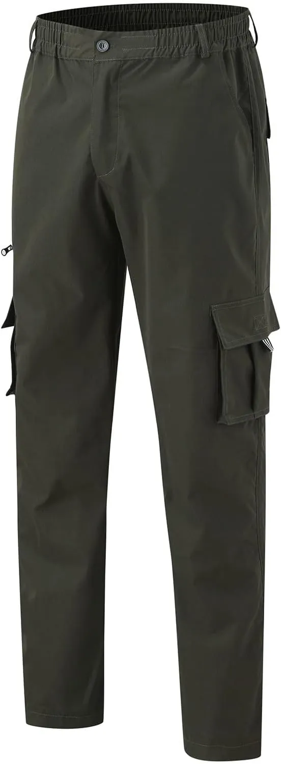 Men's Straight Leg Cargo Pants with Multi Pockets Summer Elastic Waist Relaxed Fit Outdoor Pant Athletic Workout Gym Outfits