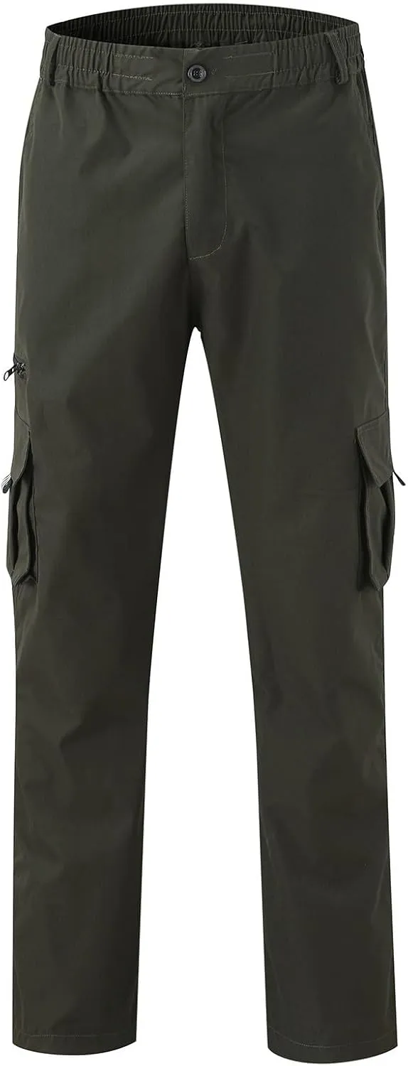 Men's Straight Leg Cargo Pants with Multi Pockets Summer Elastic Waist Relaxed Fit Outdoor Pant Athletic Workout Gym Outfits