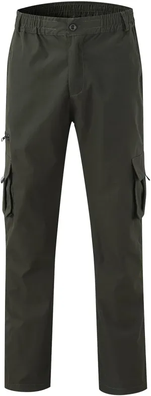 Men's Straight Leg Cargo Pants with Multi Pockets Summer Elastic Waist Relaxed Fit Outdoor Pant Athletic Workout Gym Outfits