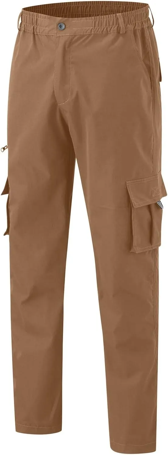 Men's Straight Leg Cargo Pants with Multi Pockets Summer Elastic Waist Relaxed Fit Outdoor Pant Athletic Workout Gym Outfits