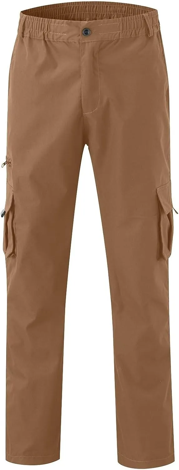 Men's Straight Leg Cargo Pants with Multi Pockets Summer Elastic Waist Relaxed Fit Outdoor Pant Athletic Workout Gym Outfits