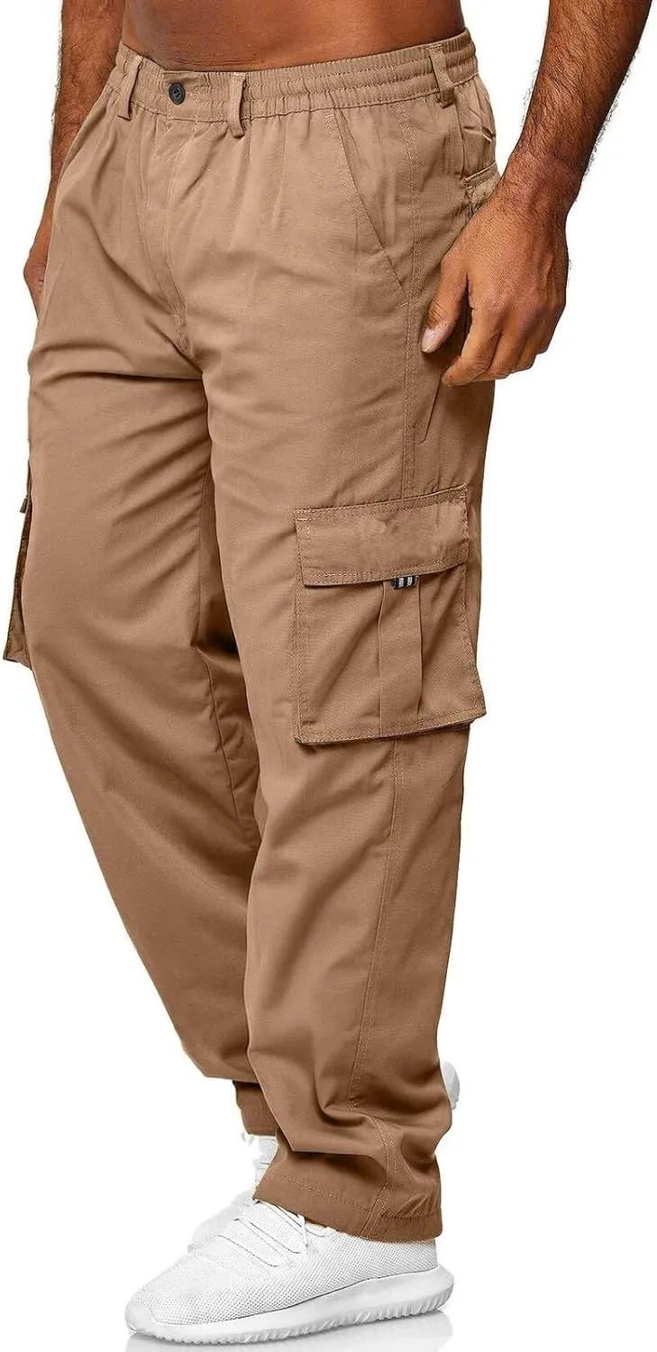 Men's Straight Leg Cargo Pants with Multi Pockets Summer Elastic Waist Relaxed Fit Outdoor Pant Athletic Workout Gym Outfits