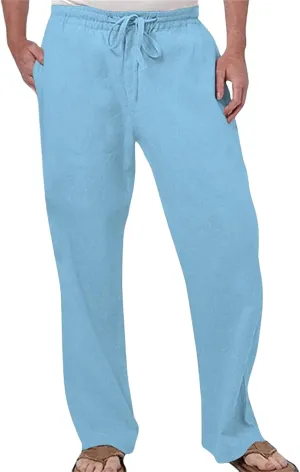 Men's Summer Linen Pants Baggy Straight Leg Trousers Plain Elastic Waist Trousers Casual Travel Pants with Pockets
