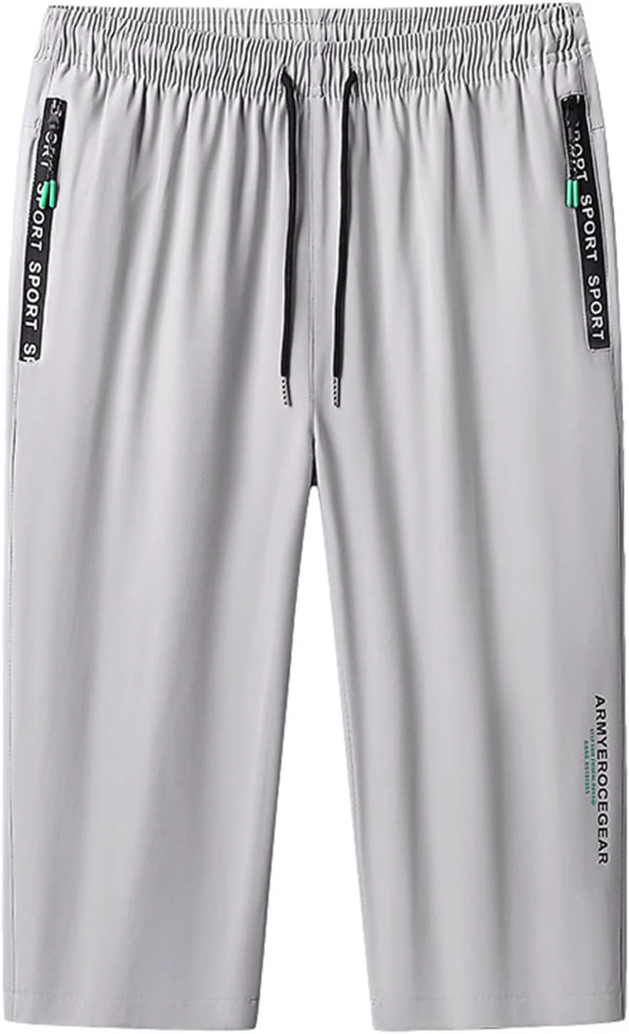 Men's Summer Thin Loose Sports Wear Ice Silk Quick Drying Leisure Beach Capri Pants Nonslip Band Men Pants