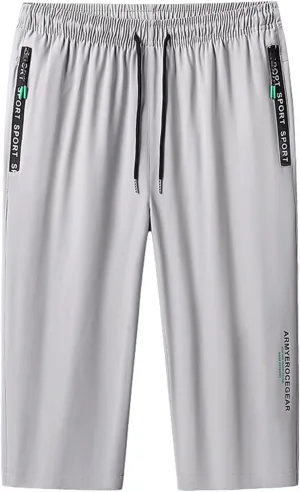 Men's Summer Thin Loose Sports Wear Ice Silk Quick Drying Leisure Beach Capri Pants Nonslip Band Men Pants