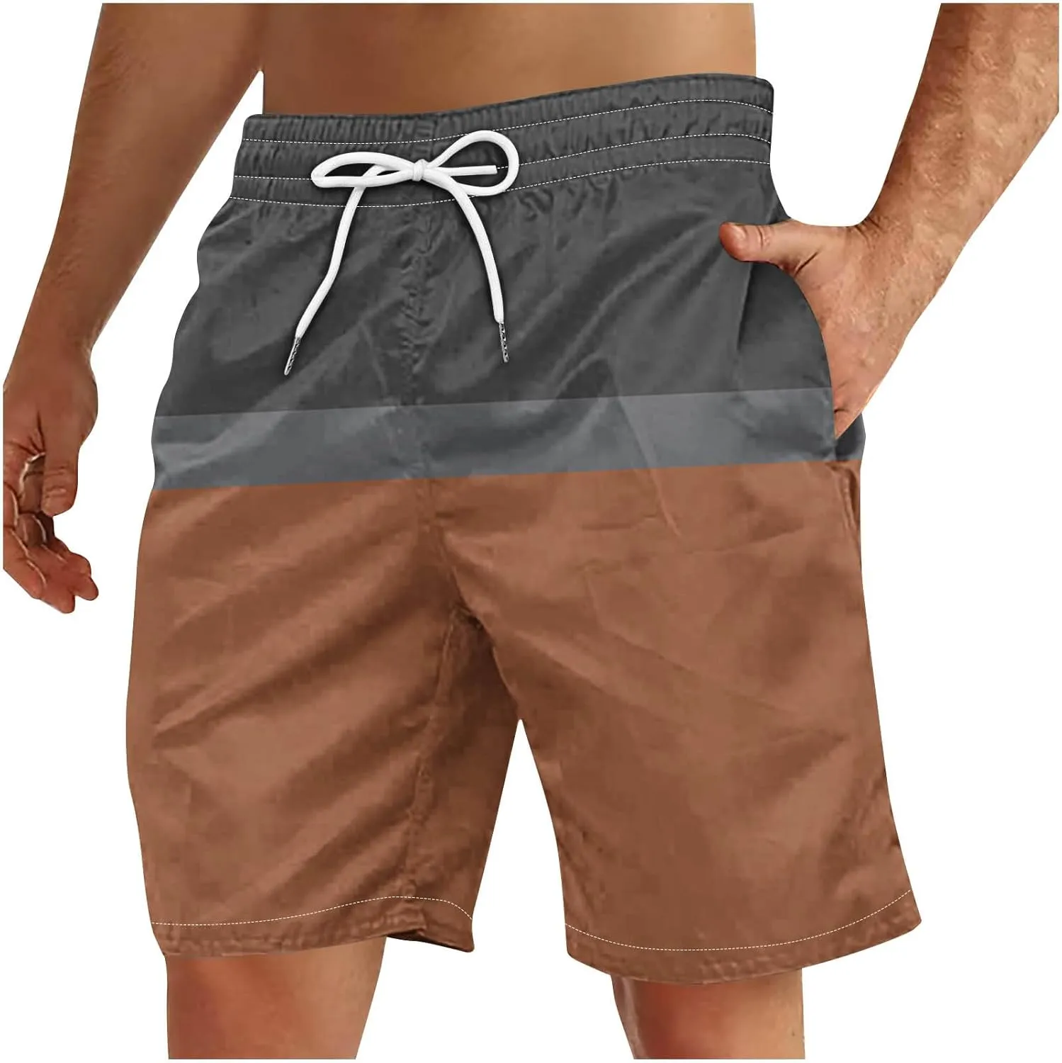 Men's Swim Trunks Casual Color Block Quick-Dry Surf Board Swimwears with Pockets Summer Holiday Hawaiian Beach Shorts