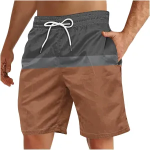 Men's Swim Trunks Casual Color Block Quick-Dry Surf Board Swimwears with Pockets Summer Holiday Hawaiian Beach Shorts