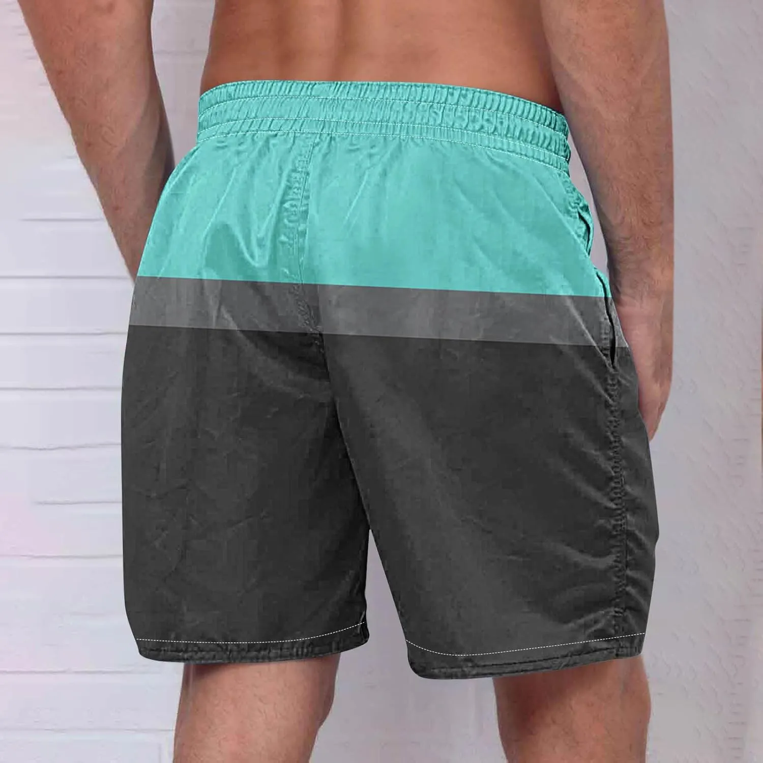 Men's Swim Trunks Casual Color Block Quick-Dry Surf Board Swimwears with Pockets Summer Holiday Hawaiian Beach Shorts