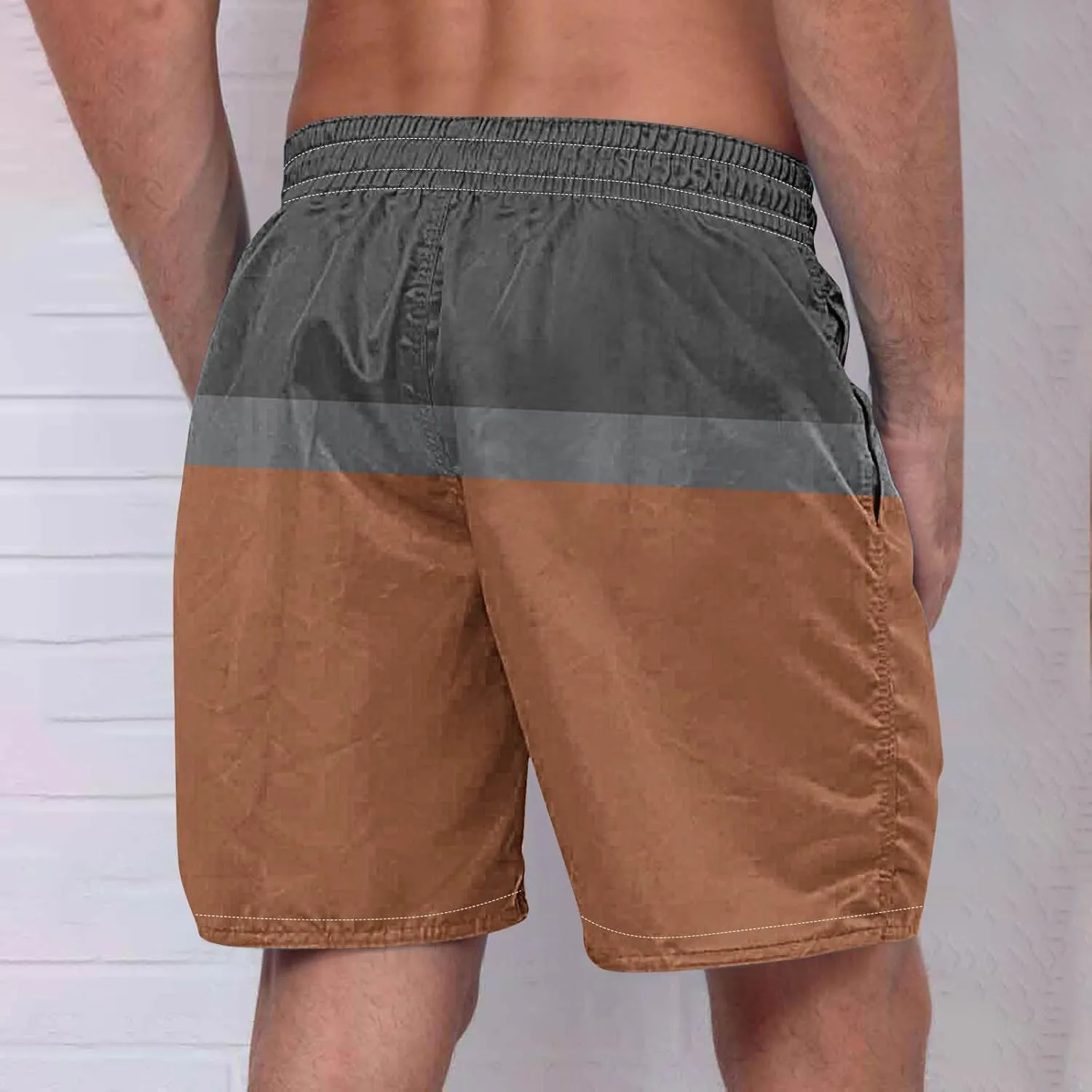 Men's Swim Trunks Casual Color Block Quick-Dry Surf Board Swimwears with Pockets Summer Holiday Hawaiian Beach Shorts