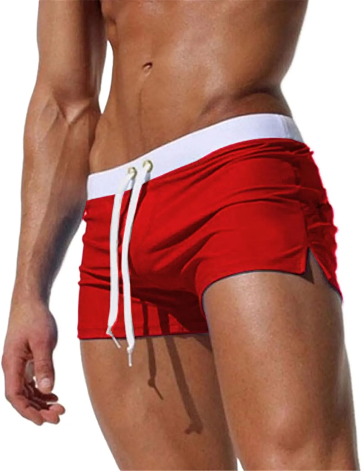 Men's Swim Trunks Color Block Drawstring Shorts Quick Dry Breathable Shorts Summer Beach Trunks with Zipper Pockets