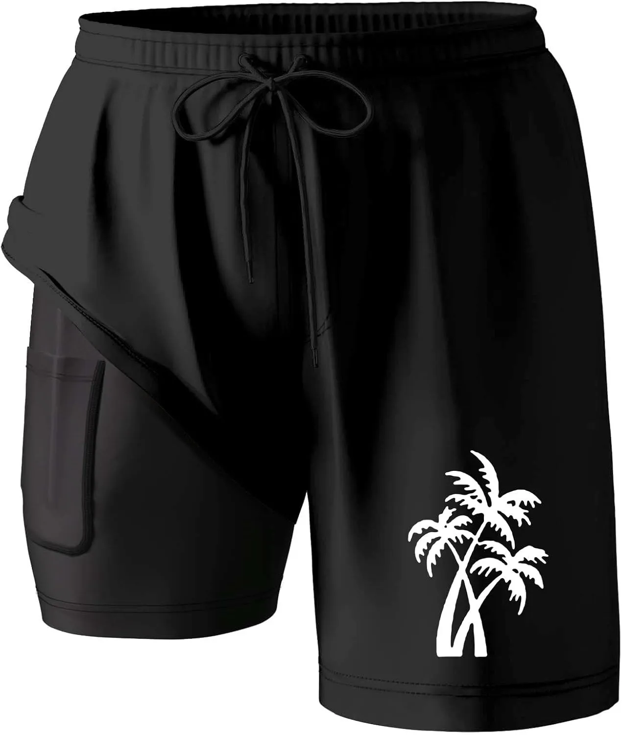 Mens Swim Trunks with Compression Liner 9 Inch Quick Dry Board Shorts Hawaiian Print Swimsuit with Cargo Pockets