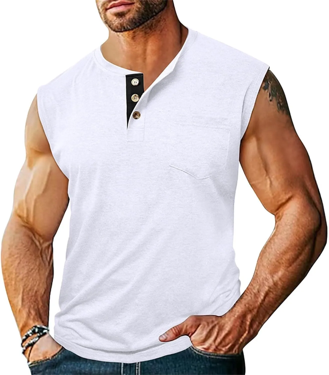 Mens Tank Tops Quick Dry Bodybuilding Gym Workout Muscle Cut Off Shirt Vests Athletic Fitness Sleeveless Henley Shirts