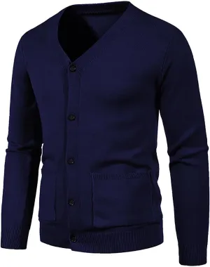 Men's V Neck Cardigan Sweater Casual Slim Fit Basic Designed Long Sleeve Button Down Cardigans Lightweight Soft Knit Outwear