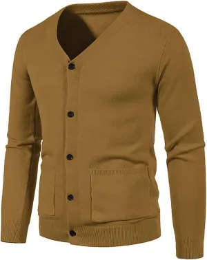 Men's V Neck Cardigan Sweater Casual Slim Fit Basic Designed Long Sleeve Button Down Cardigans Lightweight Soft Knit Outwear