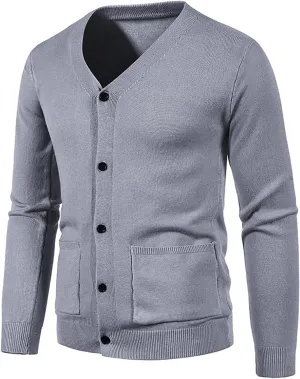 Men's V Neck Cardigan Sweater Casual Slim Fit Basic Designed Long Sleeve Button Down Cardigans Lightweight Soft Knit Outwear