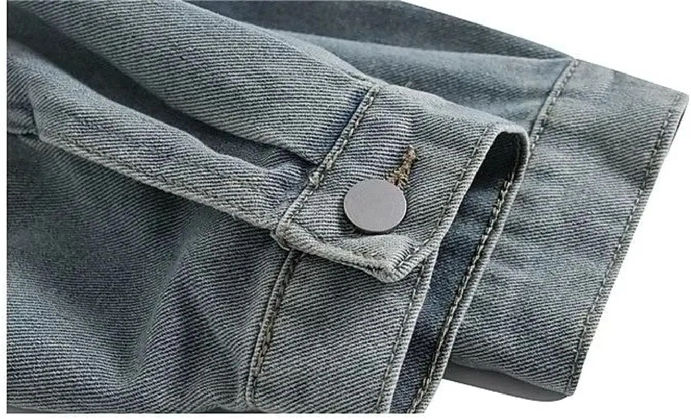 Men's Vintage Chinese Denim Jacket Men Loose Casual Jean Coat Outerwear Lightweight Sport Coats