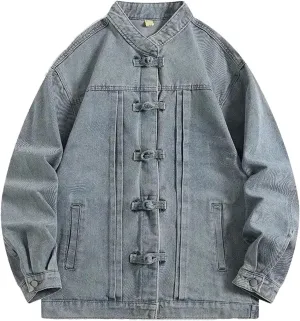 Men's Vintage Chinese Denim Jacket Men Loose Casual Jean Coat Outerwear Lightweight Sport Coats