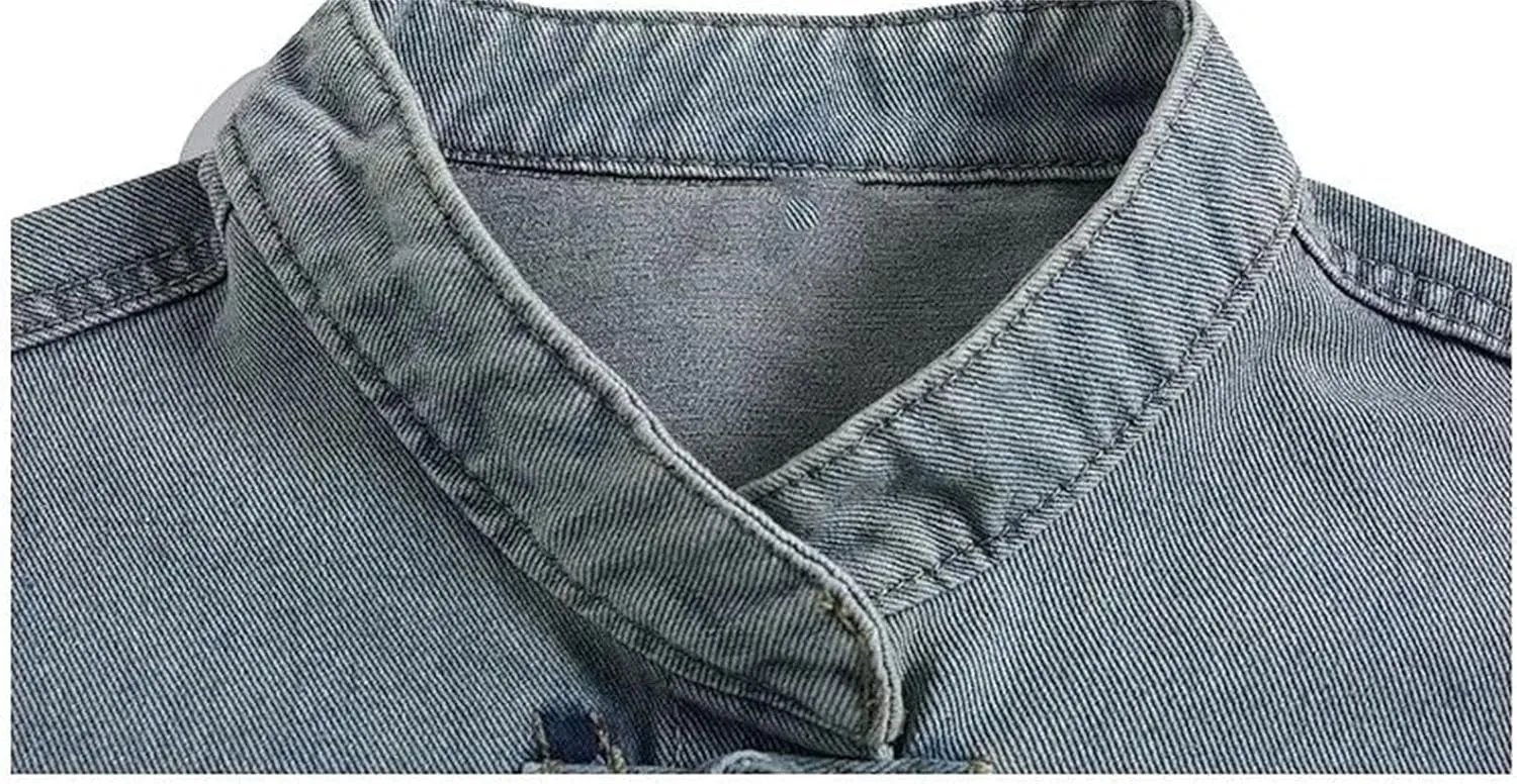 Men's Vintage Chinese Denim Jacket Men Loose Casual Jean Coat Outerwear Lightweight Sport Coats