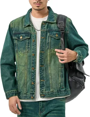 Men's Vintage Loose Denim Jacket Men Lightweight Jean Sport Coats For Men Casual Denim Coat