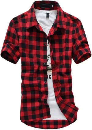 Mens Western Cowboy Short Sleeve Pearl Snap Casual Plaid Work Shirts Casual Summer Button Down Gingham Dress Shirts