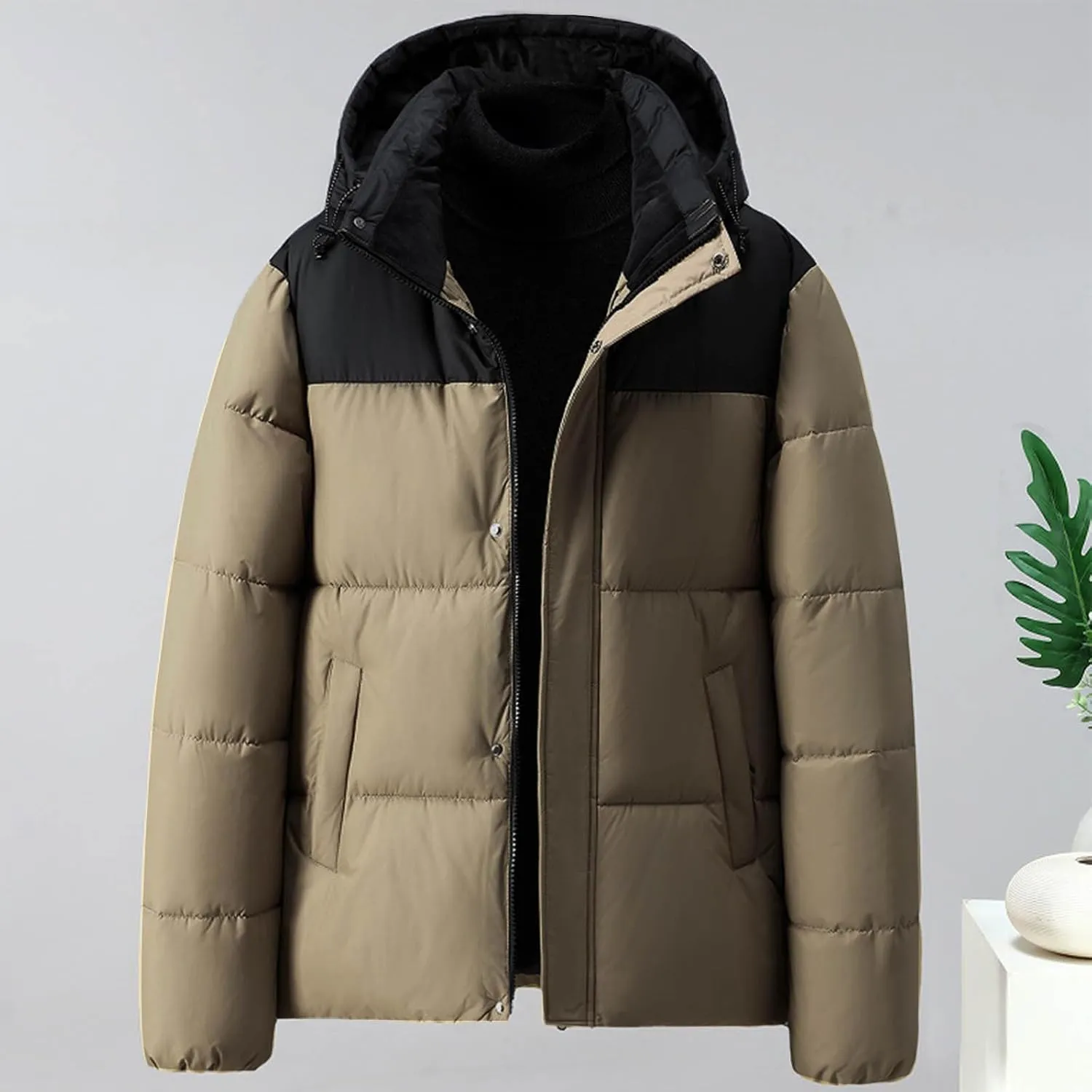 Mens Winter Puffer Jacket Warm Winter Waterproof Puffy Jacket Thicken Insulated Windproof Hooded Down Quilted Coat