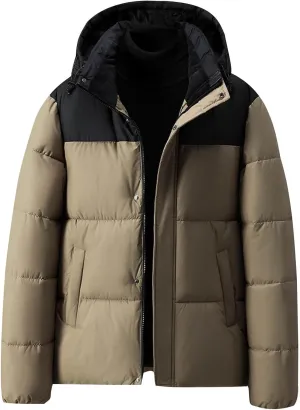 Mens Winter Puffer Jacket Warm Winter Waterproof Puffy Jacket Thicken Insulated Windproof Hooded Down Quilted Coat