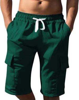 Mens Workout Shorts Elastic Waist Comfy Cargo Short Pants with Multiple Pockets Drawstring Flowy Casual Shorts
