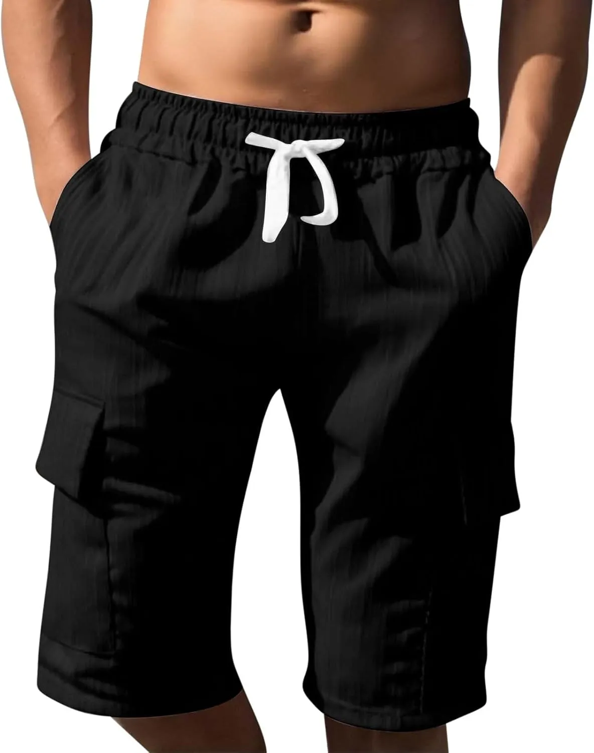 Mens Workout Shorts Elastic Waist Comfy Cargo Short Pants with Multiple Pockets Drawstring Flowy Casual Shorts