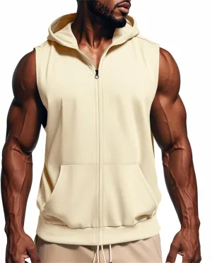 Men's Workout Tank Tops Athletic Gym Bodybuilding Full Zip Sleeveless Shirts Vest Stretch Fitness Muscle Cut Off Shirt