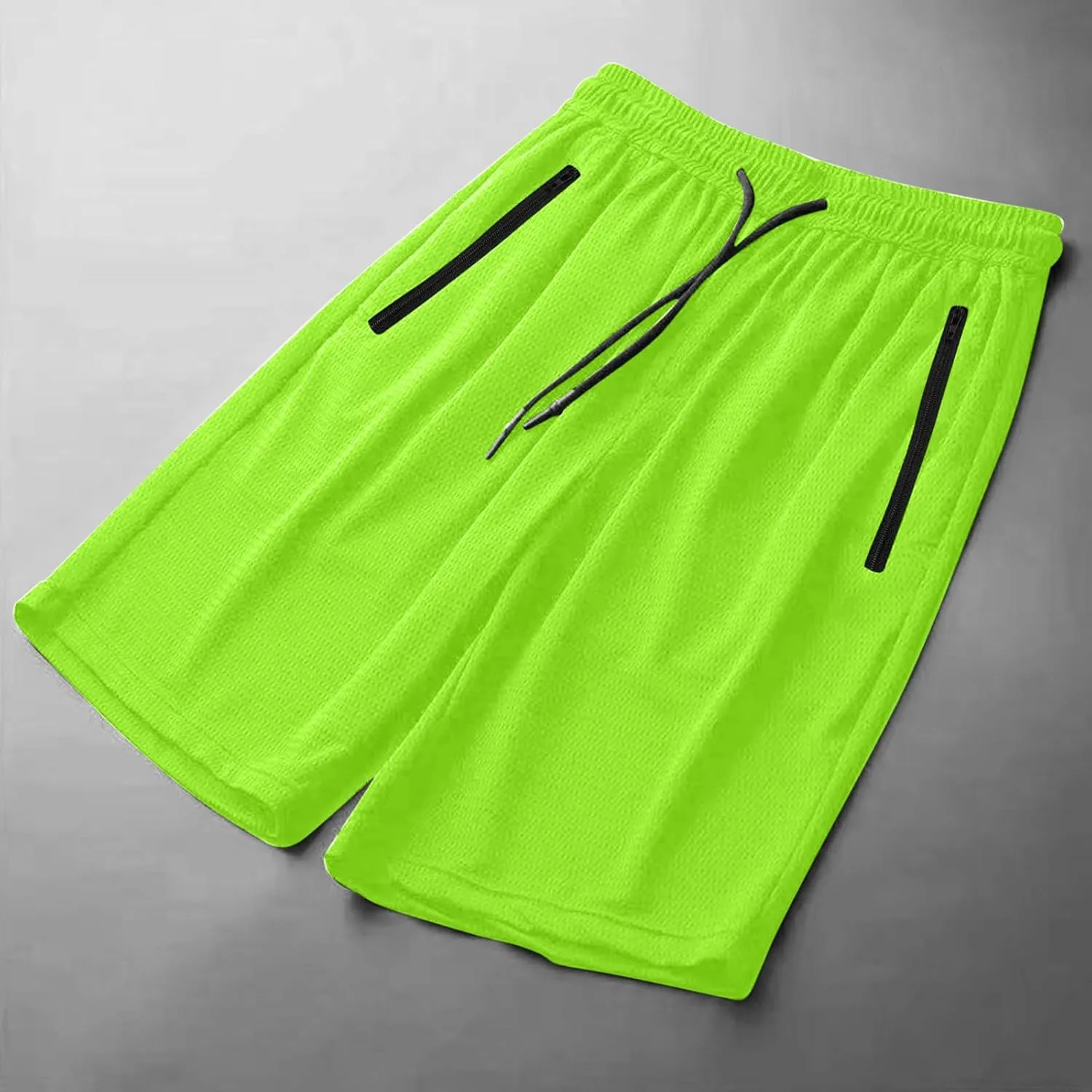 Mens Zip Pocket Shorts Mesh Fabric Quick Dry Drawstring Waistband Athletic Gym Running(Available in Plus Size)