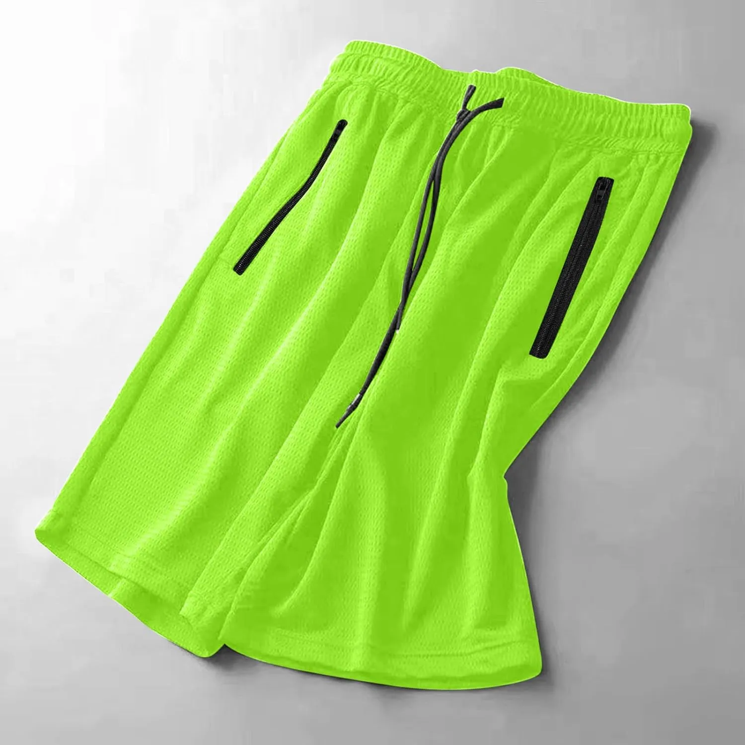 Mens Zip Pocket Shorts Mesh Fabric Quick Dry Drawstring Waistband Athletic Gym Running(Available in Plus Size)