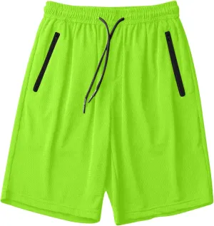 Mens Zip Pocket Shorts Mesh Fabric Quick Dry Drawstring Waistband Athletic Gym Running(Available in Plus Size)