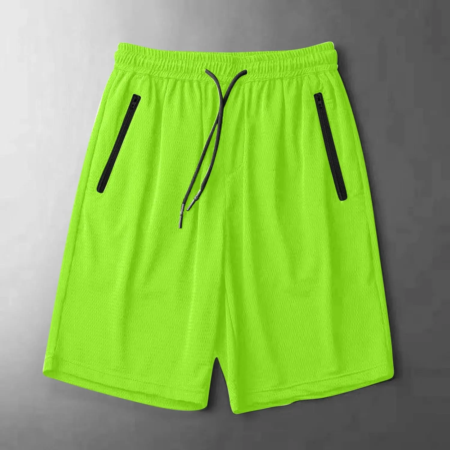 Mens Zip Pocket Shorts Mesh Fabric Quick Dry Drawstring Waistband Athletic Gym Running(Available in Plus Size)