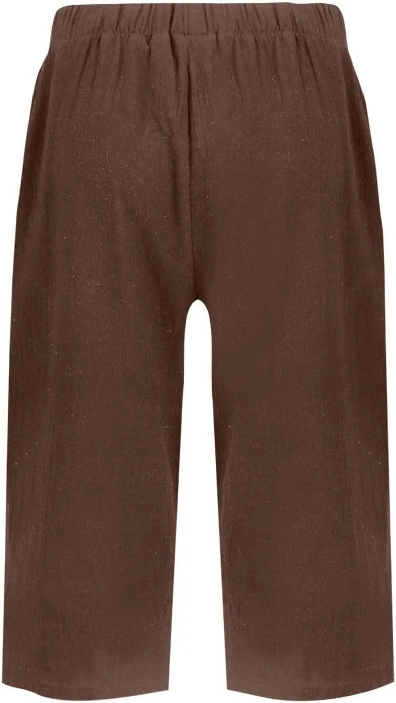 midelxp Linen Bermuda Shorts for Women High Waisted Summer-Shorts Loose Lightweight Knee Length Beach-Shorts with Pockets