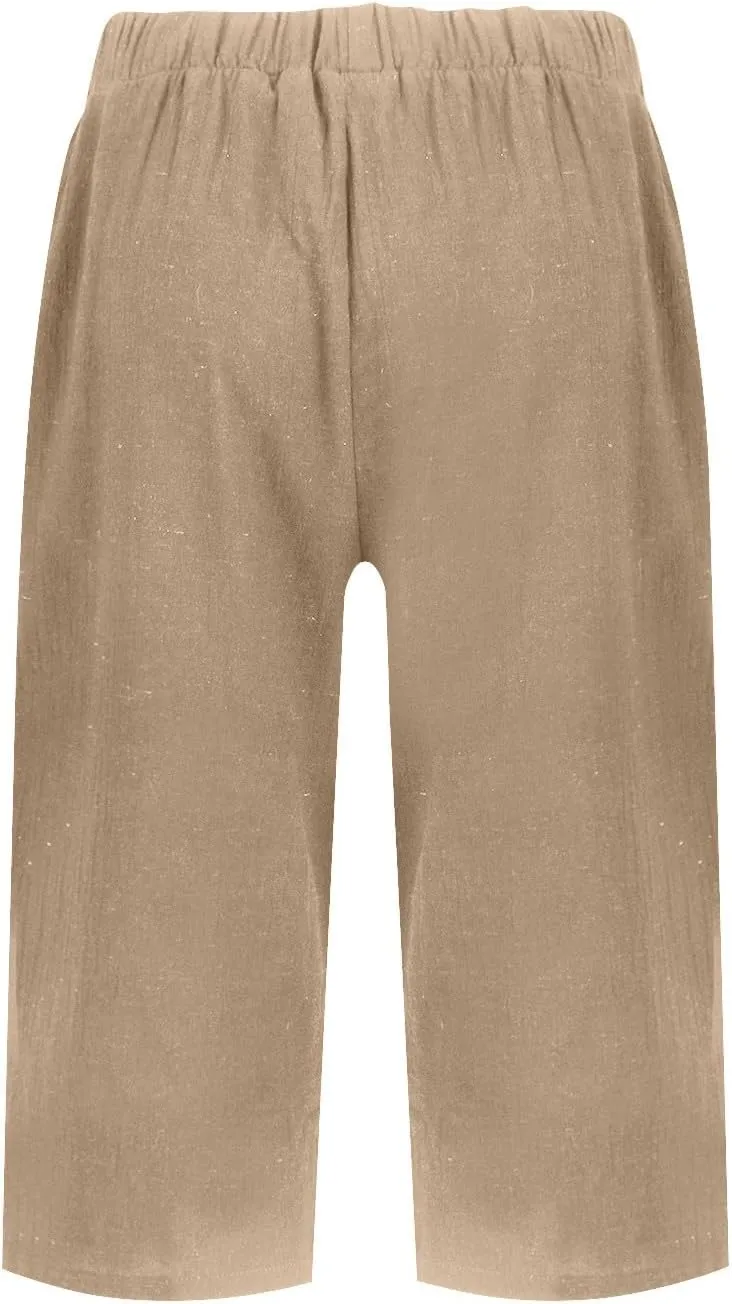 midelxp Linen Bermuda Shorts for Women High Waisted Summer-Shorts Loose Lightweight Knee Length Beach-Shorts with Pockets
