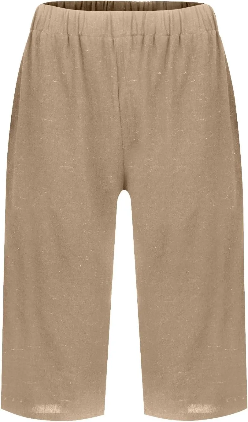 midelxp Linen Bermuda Shorts for Women High Waisted Summer-Shorts Loose Lightweight Knee Length Beach-Shorts with Pockets